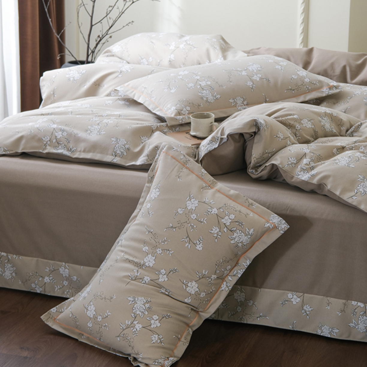 91家纺网 家纺一手货源 找家纺 慕绸家纺（原萌宝老粗布厂家） 2025秋冬新款加厚纯棉磨毛印花四件套 梅林春晓