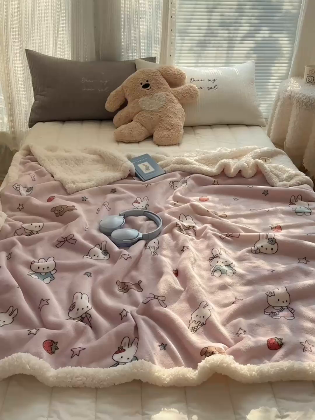 91家纺网 家纺一手货源 找家纺 美乐迪  2025新款牛奶绒羊羔绒毛毯 甜品小兔