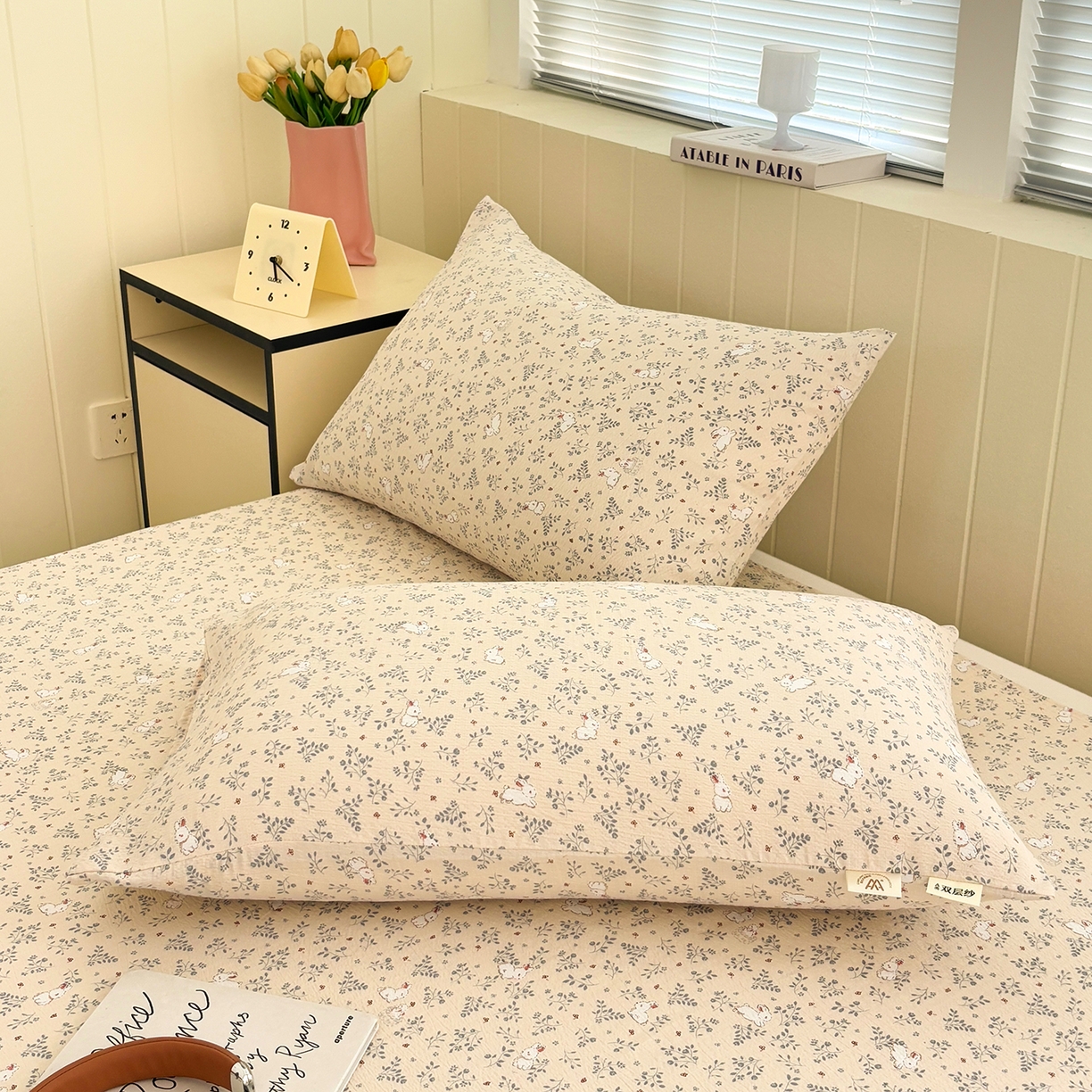 91家纺网 家纺一手货源 找家纺 青泽家纺 2025新款双层纱床单单品床单单件单床单 花园小兔