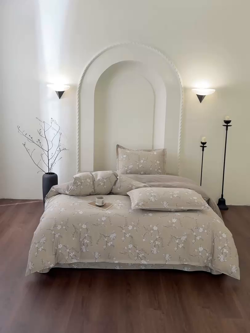 91家纺网 家纺一手货源 找家纺 慕绸家纺（原萌宝老粗布厂家） 2025秋冬新款加厚纯棉磨毛印花四件套 梅林春晓