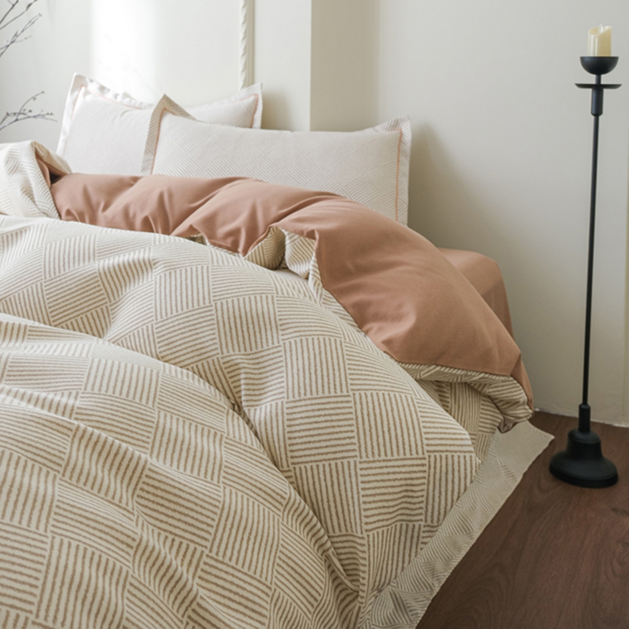 91家纺网 家纺一手货源 找家纺 慕绸家纺（原萌宝老粗布厂家） 2025秋冬新款加厚纯棉磨毛印花四件套 摩卡