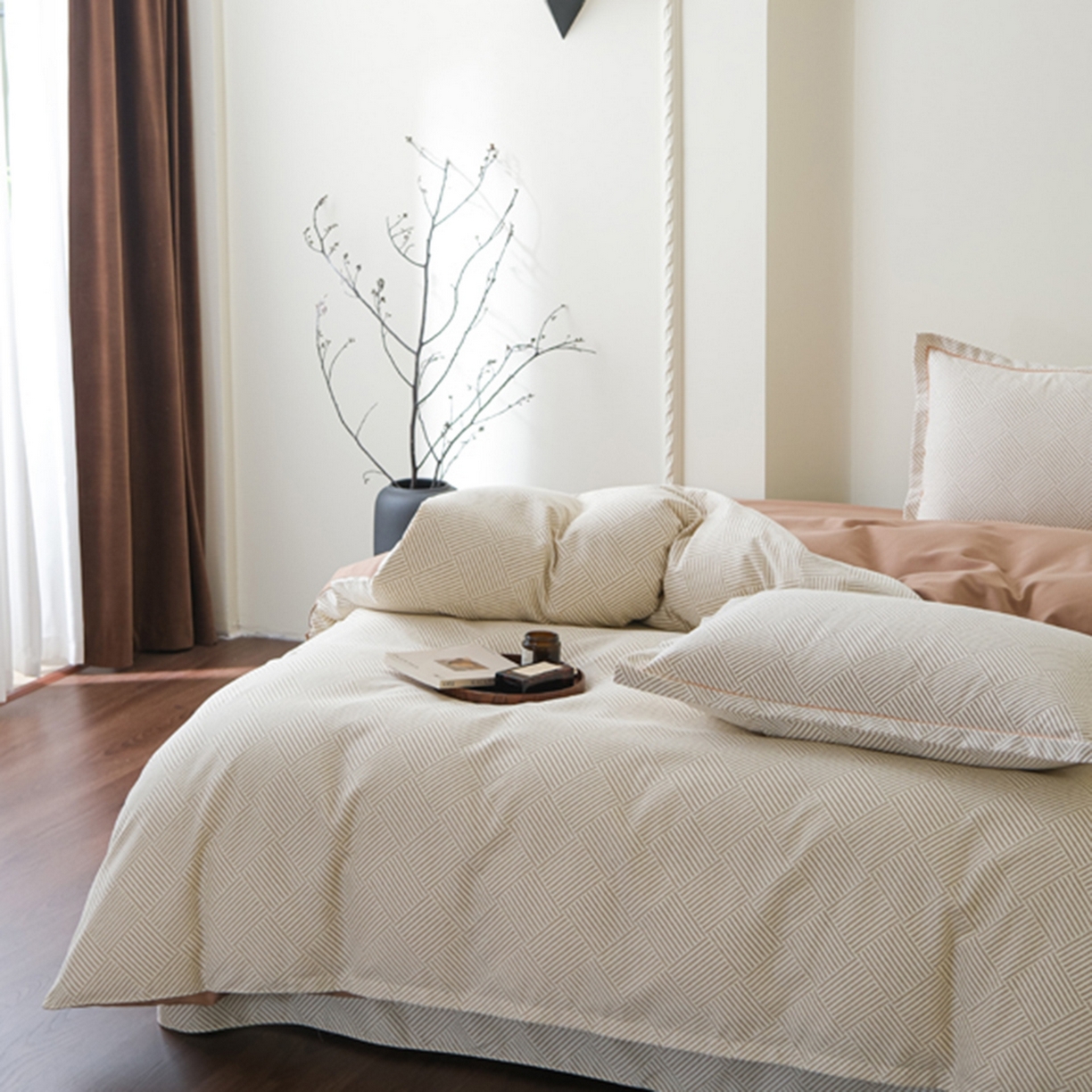 91家纺网 家纺一手货源 找家纺 慕绸家纺（原萌宝老粗布厂家） 2025秋冬新款加厚纯棉磨毛印花四件套 摩卡