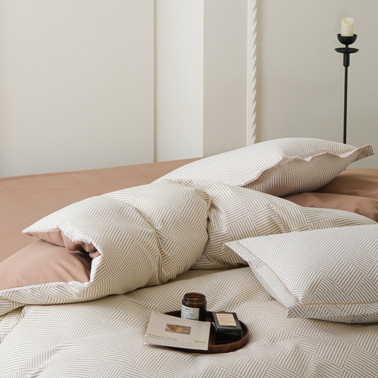 91家纺网 家纺一手货源 找家纺 慕绸家纺（原萌宝老粗布厂家） 2025秋冬新款加厚纯棉磨毛印花四件套 摩卡