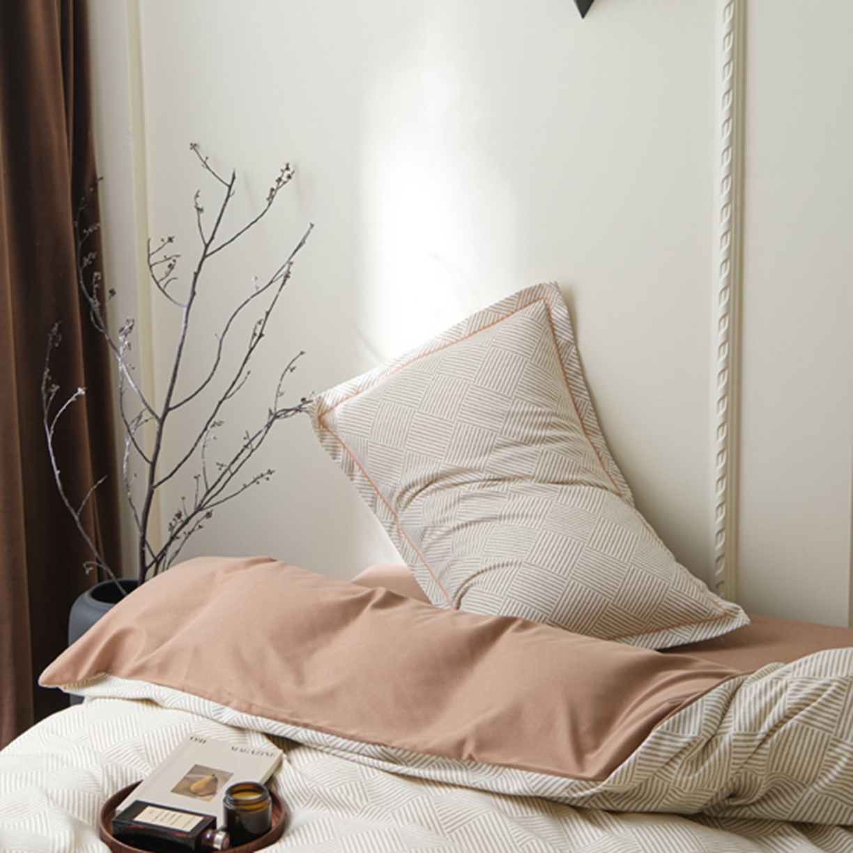 91家纺网 家纺一手货源 找家纺 慕绸家纺（原萌宝老粗布厂家） 2025秋冬新款加厚纯棉磨毛印花四件套 摩卡