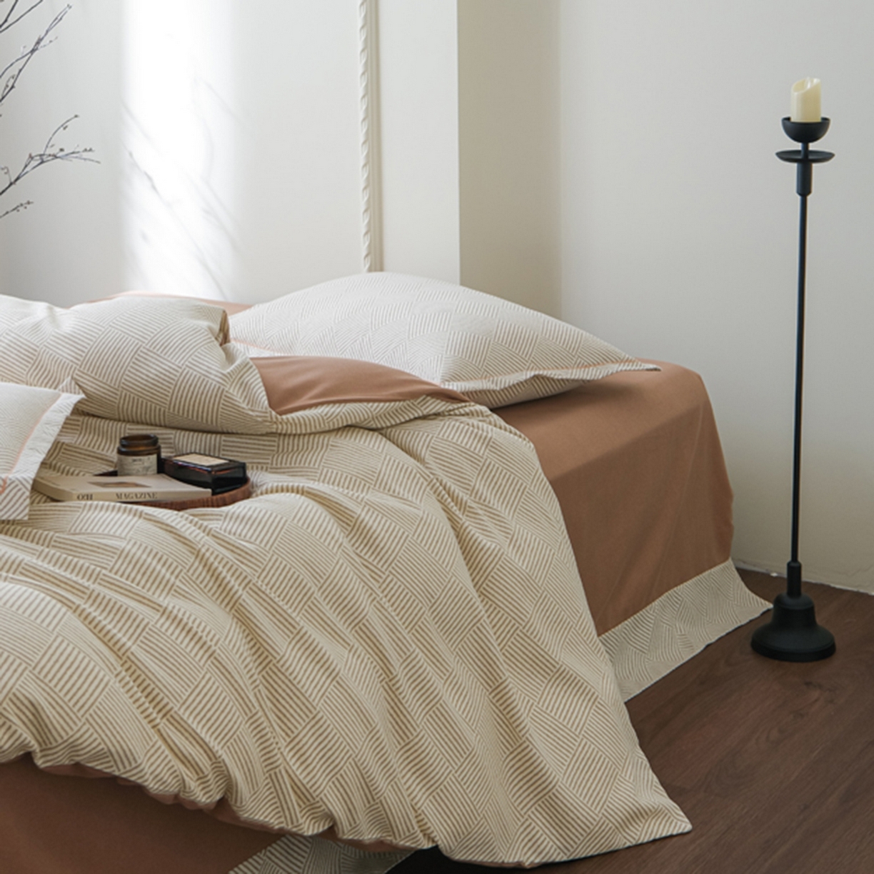 91家纺网 家纺一手货源 找家纺 慕绸家纺（原萌宝老粗布厂家） 2025秋冬新款加厚纯棉磨毛印花四件套 摩卡