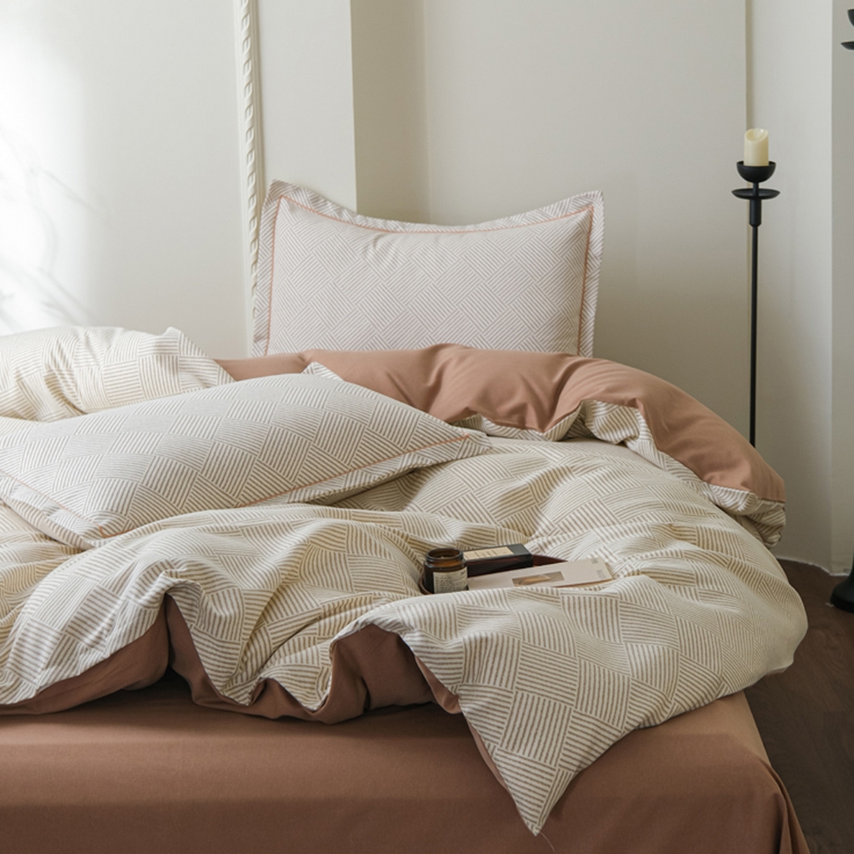 91家纺网 家纺一手货源 找家纺 慕绸家纺（原萌宝老粗布厂家） 2025秋冬新款加厚纯棉磨毛印花四件套 摩卡