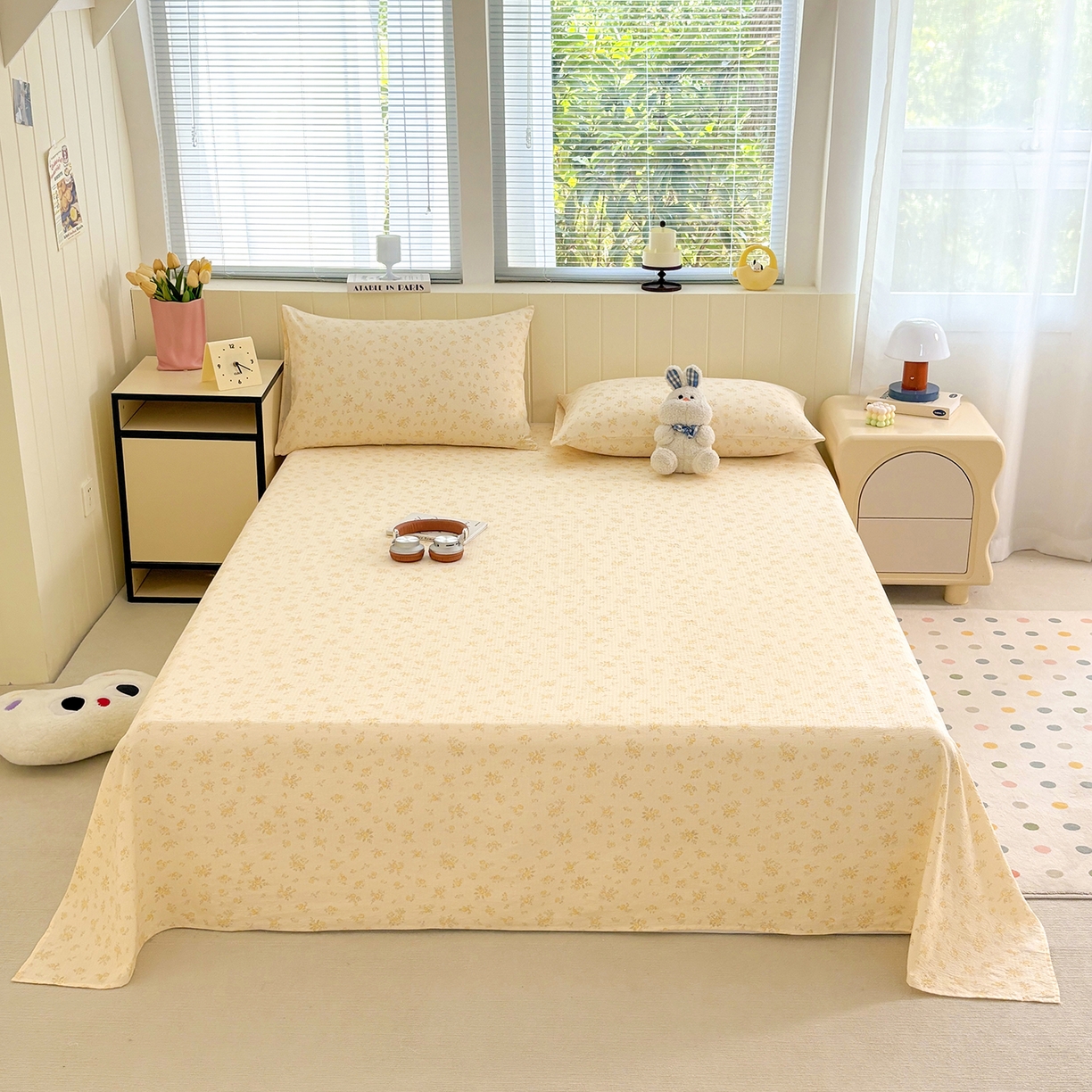 91家纺网 家纺一手货源 找家纺 青泽家纺 2025新款双层纱床单单品床单单件单床单 梨花落