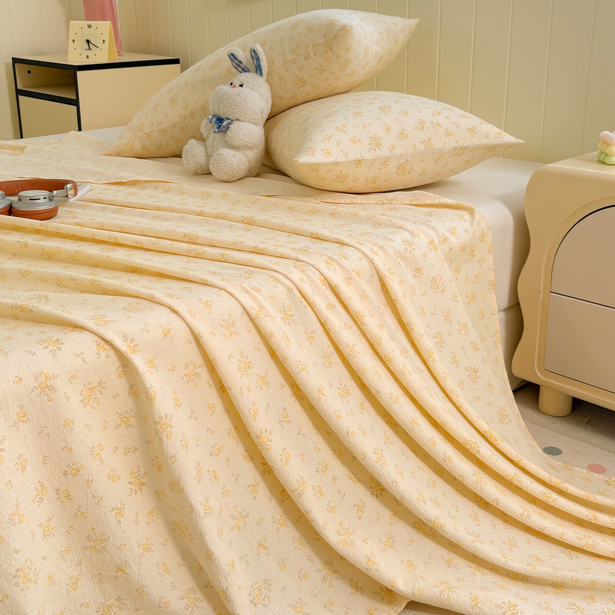 91家纺网 家纺一手货源 找家纺 青泽家纺 2025新款双层纱床单单品床单单件单床单 梨花落