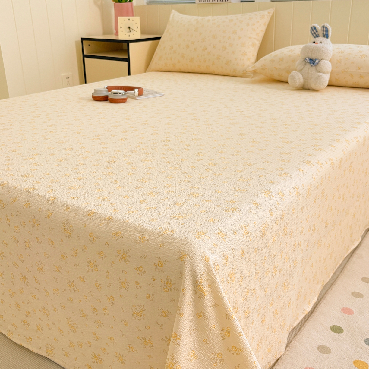 91家纺网 家纺一手货源 找家纺 青泽家纺 2025新款双层纱床单单品床单单件单床单 梨花落