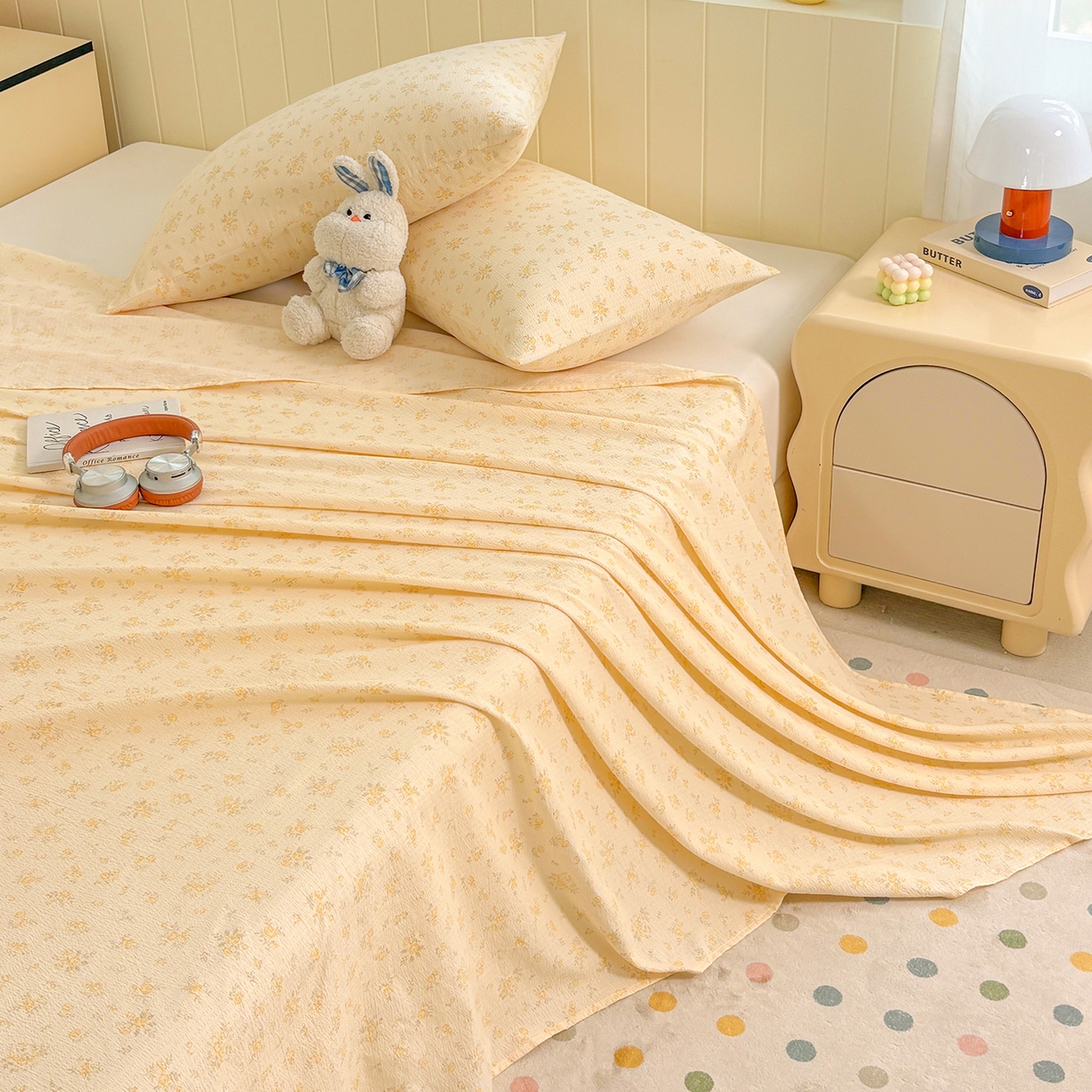 91家纺网 家纺一手货源 找家纺 青泽家纺 2025新款双层纱床单单品床单单件单床单 梨花落