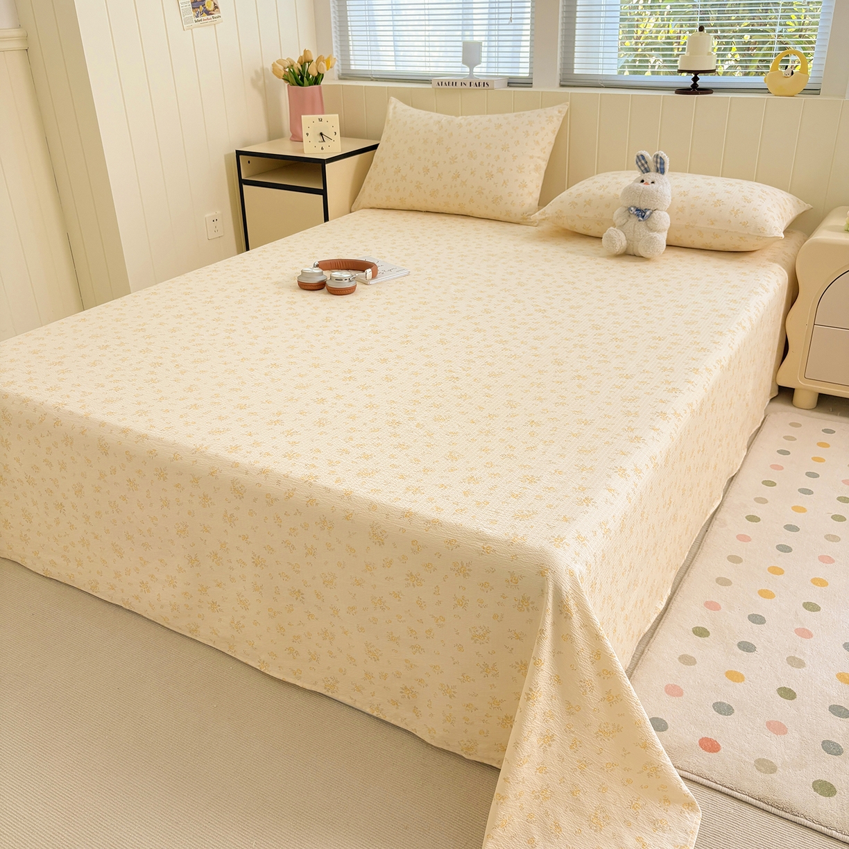 91家纺网 家纺一手货源 找家纺 青泽家纺 2025新款双层纱床单单品床单单件单床单 梨花落