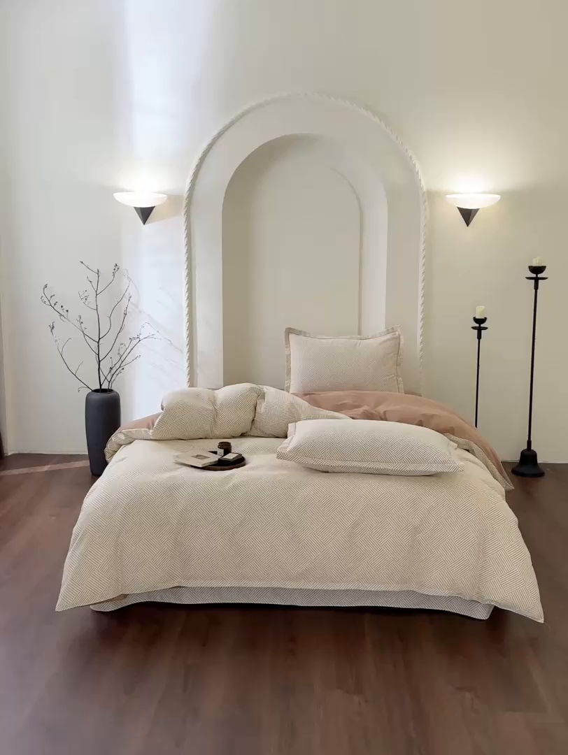 91家纺网 家纺一手货源 找家纺 慕绸家纺（原萌宝老粗布厂家） 2025秋冬新款加厚纯棉磨毛印花四件套 摩卡