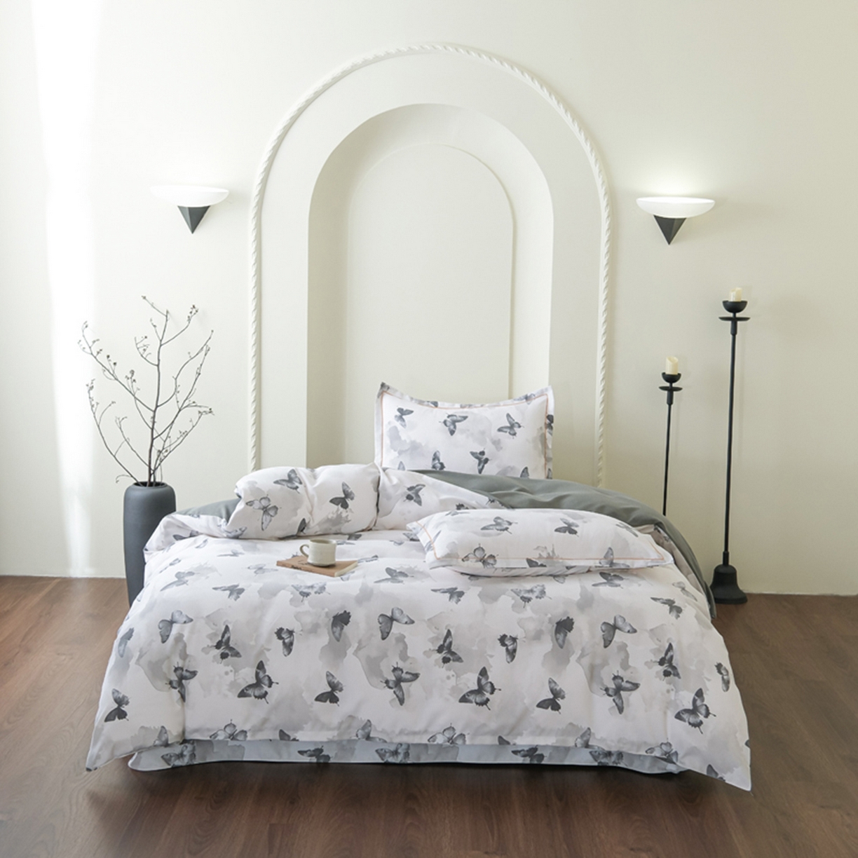 91家纺网 家纺一手货源 找家纺 慕绸家纺（原萌宝老粗布厂家） 2025秋冬新款加厚纯棉磨毛印花四件套 墨兰蝶