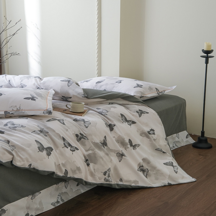 91家纺网 家纺一手货源 找家纺 慕绸家纺（原萌宝老粗布厂家） 2025秋冬新款加厚纯棉磨毛印花四件套 墨兰蝶