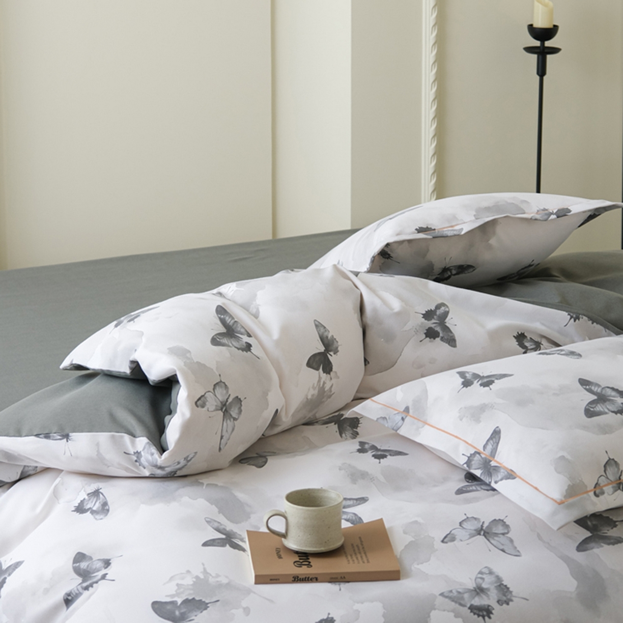 91家纺网 家纺一手货源 找家纺 慕绸家纺（原萌宝老粗布厂家） 2025秋冬新款加厚纯棉磨毛印花四件套 墨兰蝶