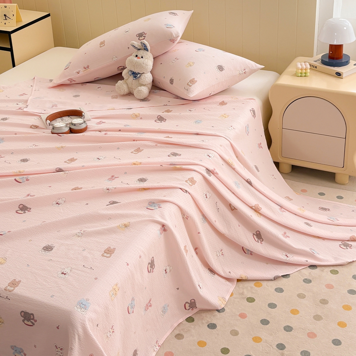 91家纺网 家纺一手货源 找家纺 青泽家纺 2025新款双层纱床单单品床单单件单床单 萌宠乐园