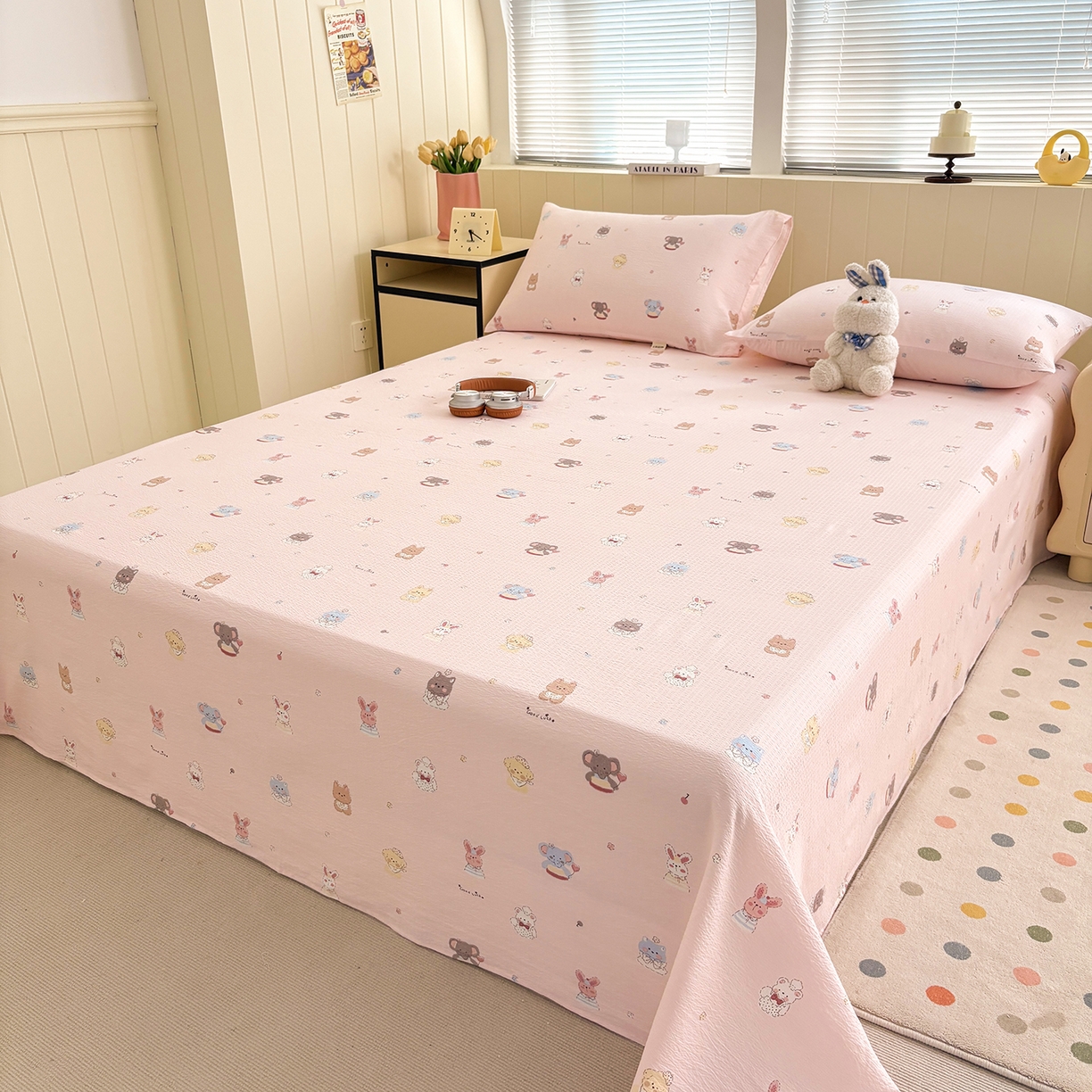 91家纺网 家纺一手货源 找家纺 青泽家纺 2025新款双层纱床单单品床单单件单床单 萌宠乐园