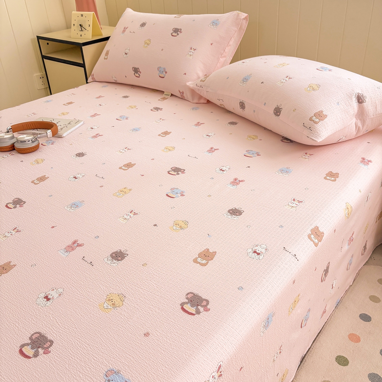 91家纺网 家纺一手货源 找家纺 青泽家纺 2025新款双层纱床单单品床单单件单床单 萌宠乐园