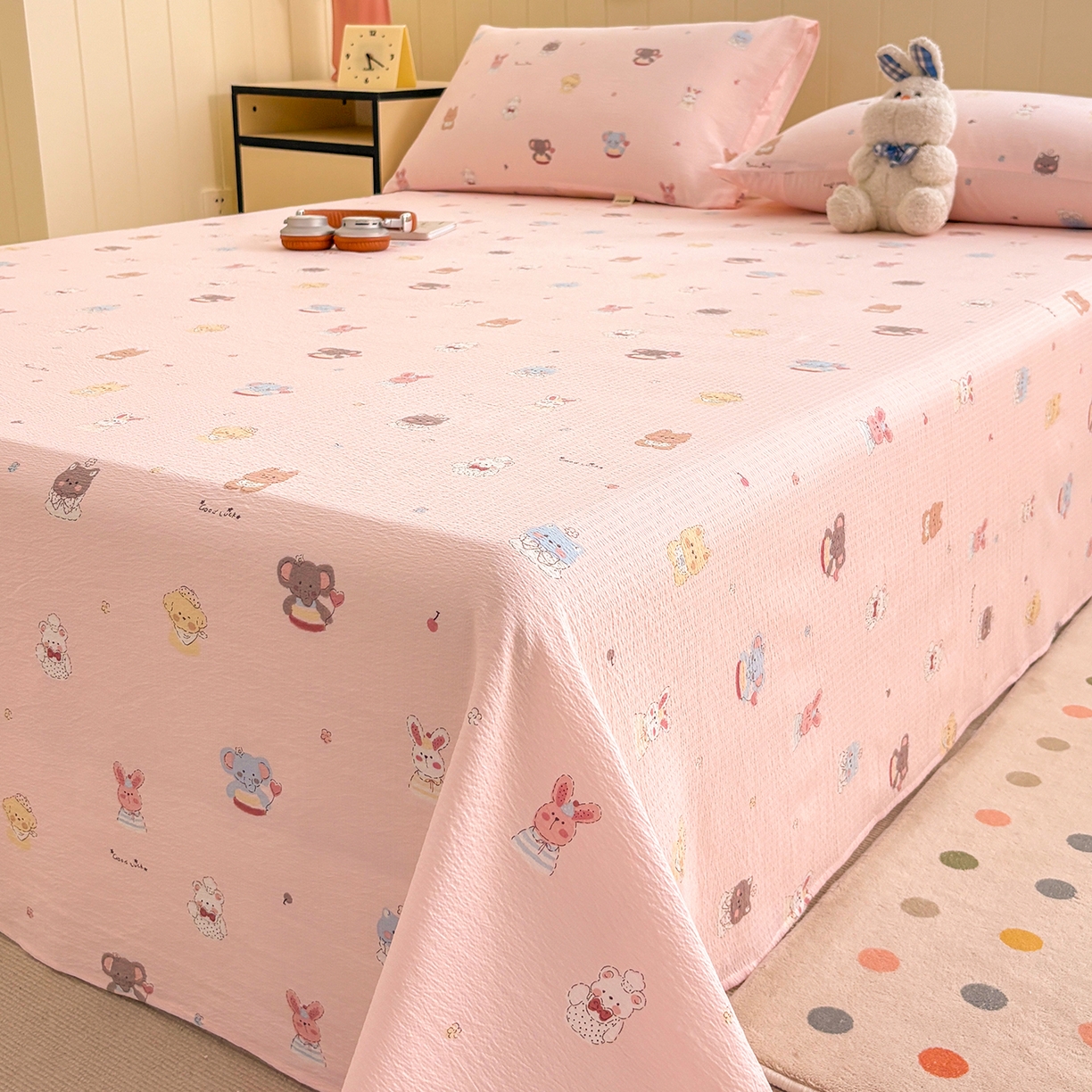 91家纺网 家纺一手货源 找家纺 青泽家纺 2025新款双层纱床单单品床单单件单床单 萌宠乐园