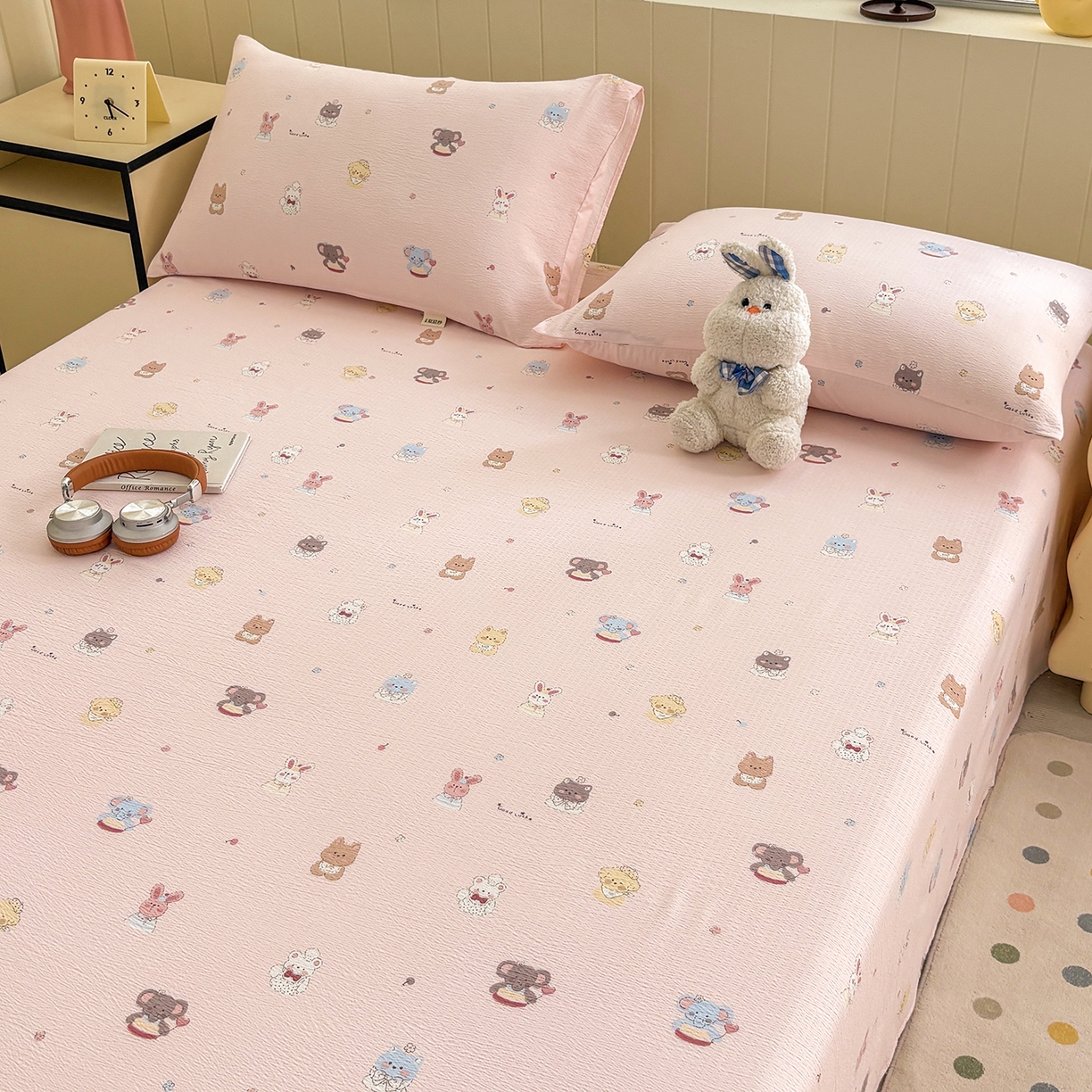 91家纺网 家纺一手货源 找家纺 青泽家纺 2025新款双层纱床单单品床单单件单床单 萌宠乐园