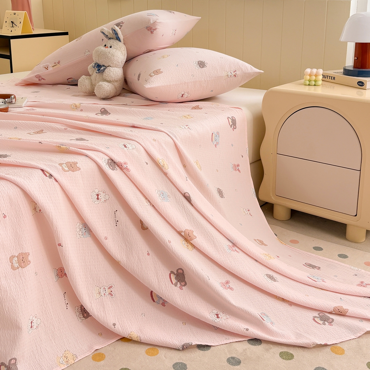 91家纺网 家纺一手货源 找家纺 青泽家纺 2025新款双层纱床单单品床单单件单床单 萌宠乐园