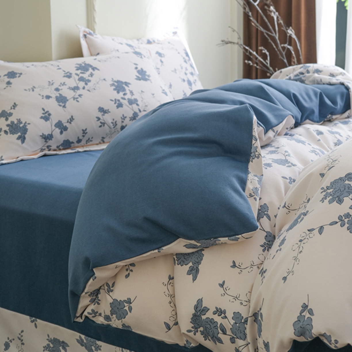 91家纺网 家纺一手货源 找家纺 慕绸家纺（原萌宝老粗布厂家） 2025秋冬新款加厚纯棉磨毛印花四件套 南枝