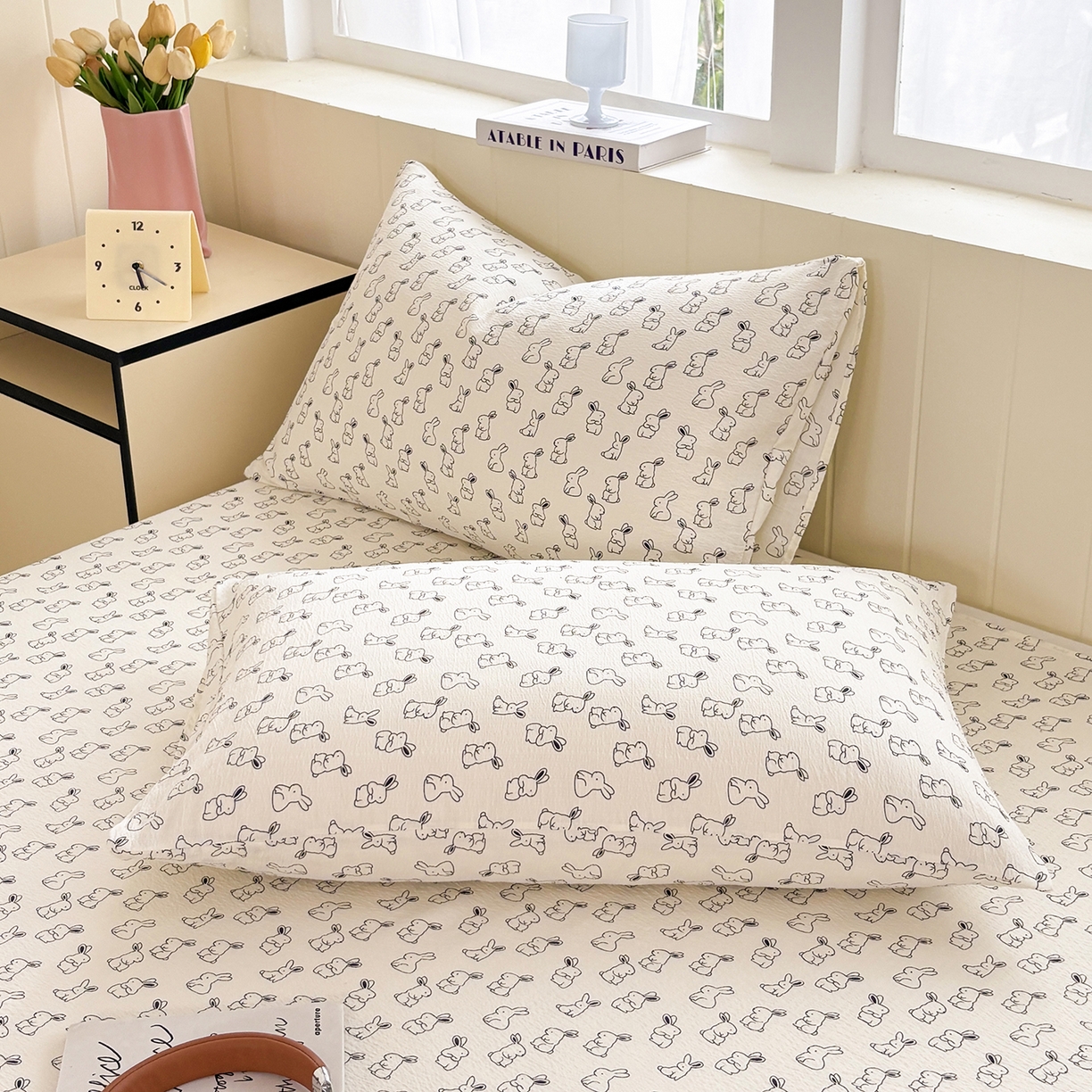 91家纺网 家纺一手货源 找家纺 青泽家纺 2025新款双层纱床单单品床单单件单床单 萌兔兔