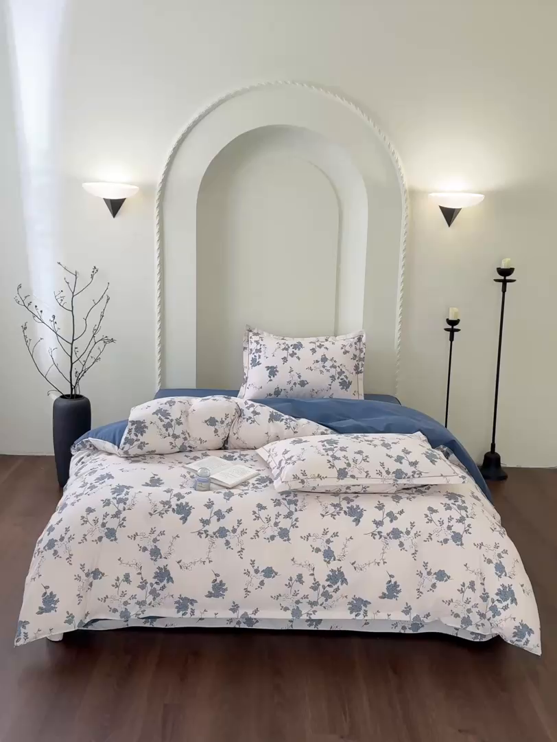 91家纺网 家纺一手货源 找家纺 慕绸家纺（原萌宝老粗布厂家） 2025秋冬新款加厚纯棉磨毛印花四件套 南枝