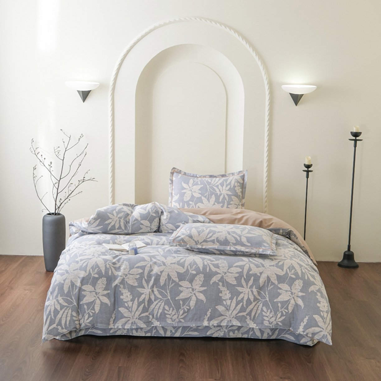 91家纺网 家纺一手货源 找家纺 慕绸家纺（原萌宝老粗布厂家） 2025秋冬新款加厚纯棉磨毛印花四件套 轻叶蓝