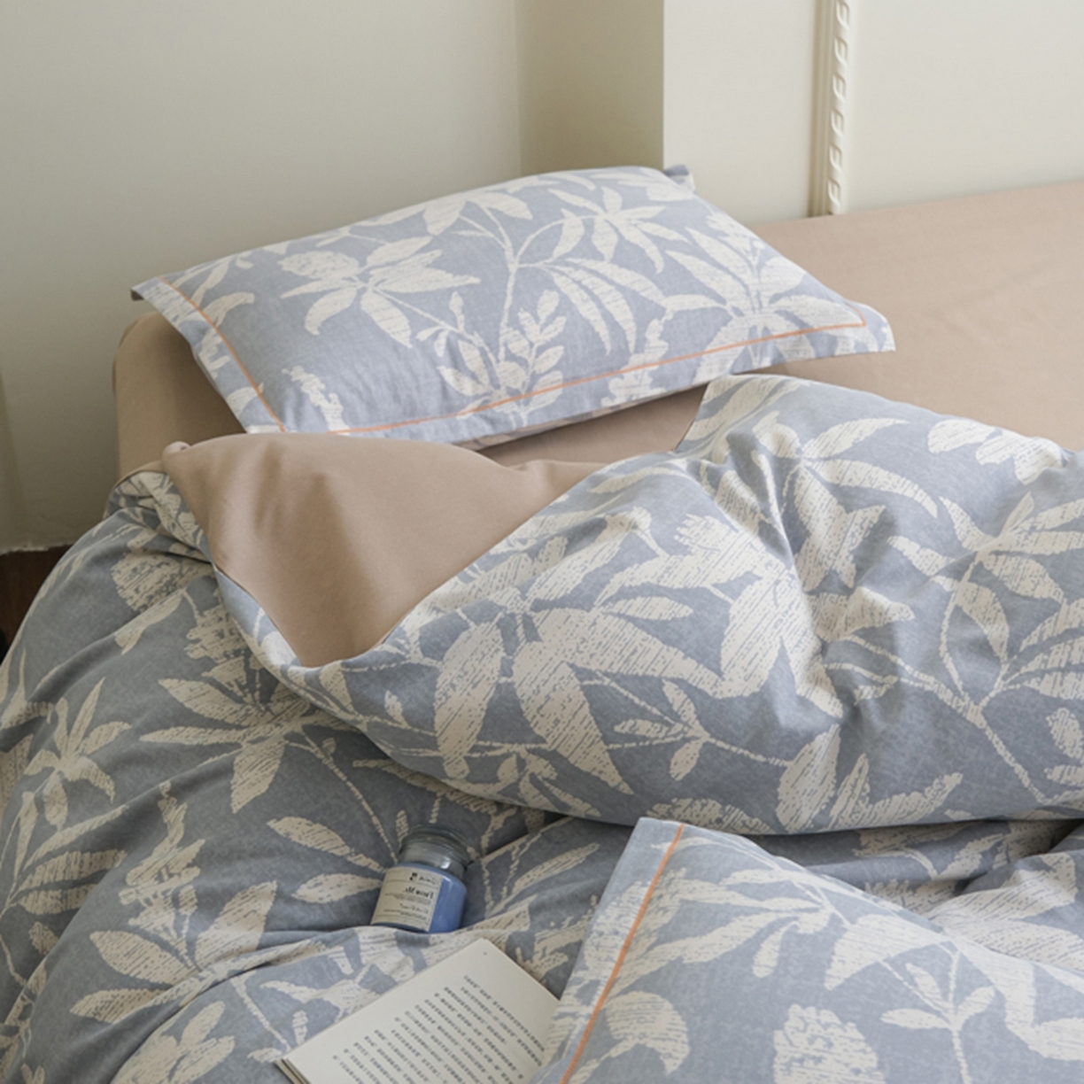 91家纺网 家纺一手货源 找家纺 慕绸家纺（原萌宝老粗布厂家） 2025秋冬新款加厚纯棉磨毛印花四件套 轻叶蓝