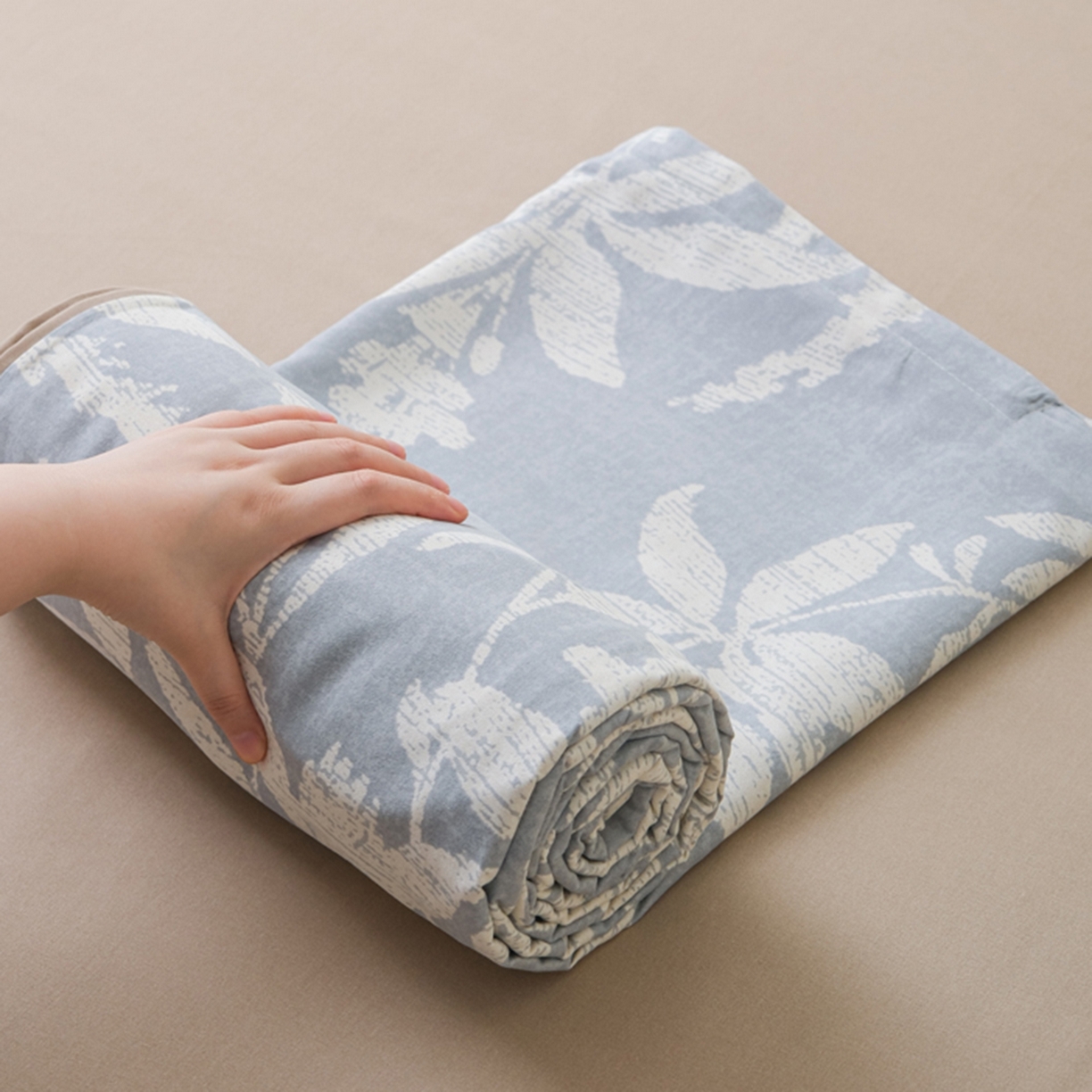 慕绸家纺（原萌宝老粗布厂家） 2025秋冬新款加厚纯棉磨毛印花四件套 轻叶蓝