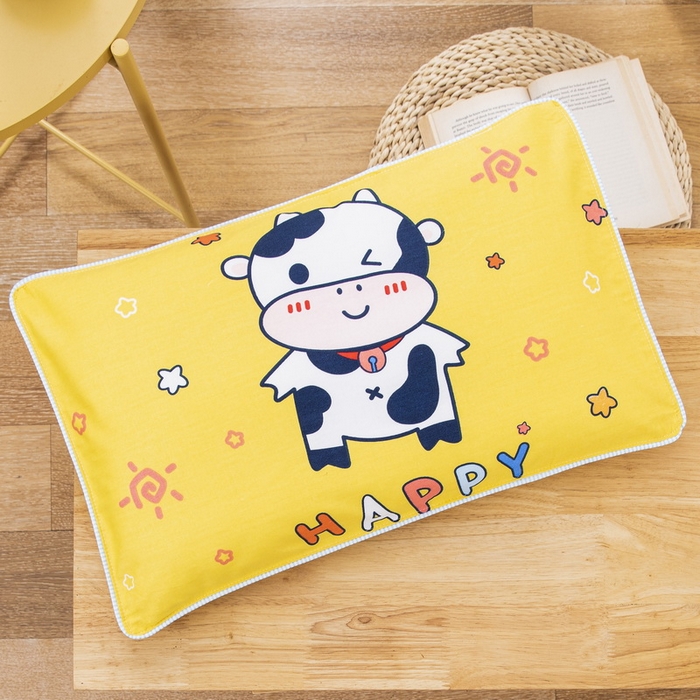 91家纺网 家纺一手货源 找家纺 大黄蜂家居家纺 2025新款纯棉卡通定位枕套 快乐牛牛黄