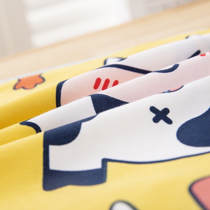 91家纺网 家纺一手货源 找家纺 大黄蜂家居家纺 2025新款纯棉卡通定位枕套 快乐牛牛黄