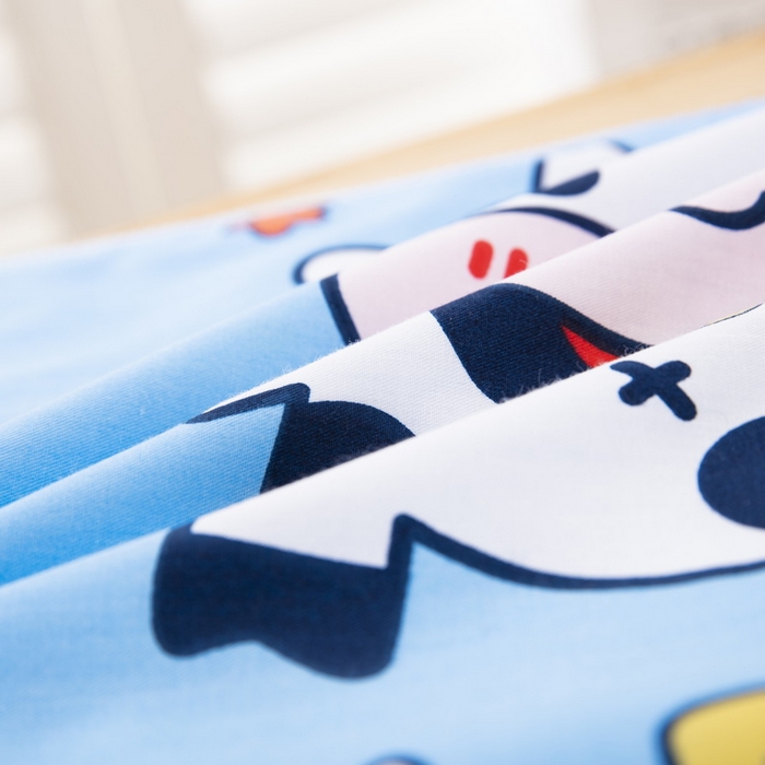 91家纺网 家纺一手货源 找家纺 大黄蜂家居家纺 2025新款纯棉卡通定位枕套 快乐牛牛蓝