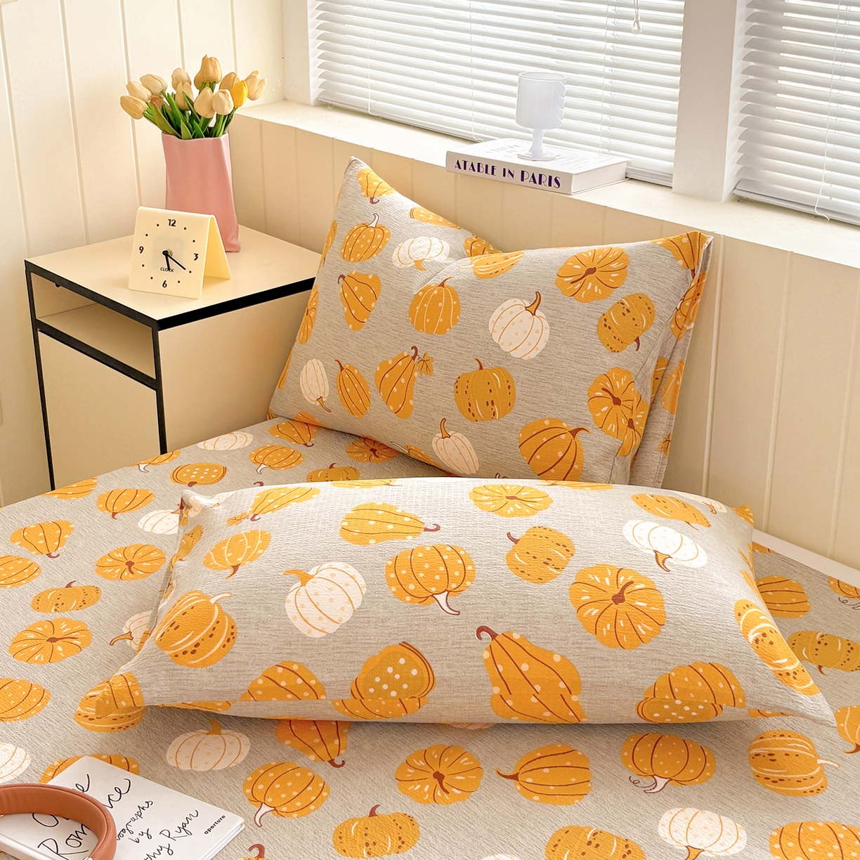 91家纺网 家纺一手货源 找家纺 青泽家纺 2025新款双层纱床单单品床单单件单床单 南瓜派对