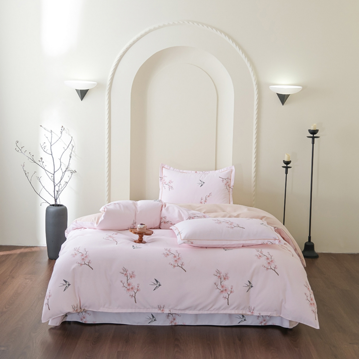 91家纺网 家纺一手货源 找家纺 慕绸家纺（原萌宝老粗布厂家） 2025秋冬新款加厚纯棉磨毛印花四件套 桃喜