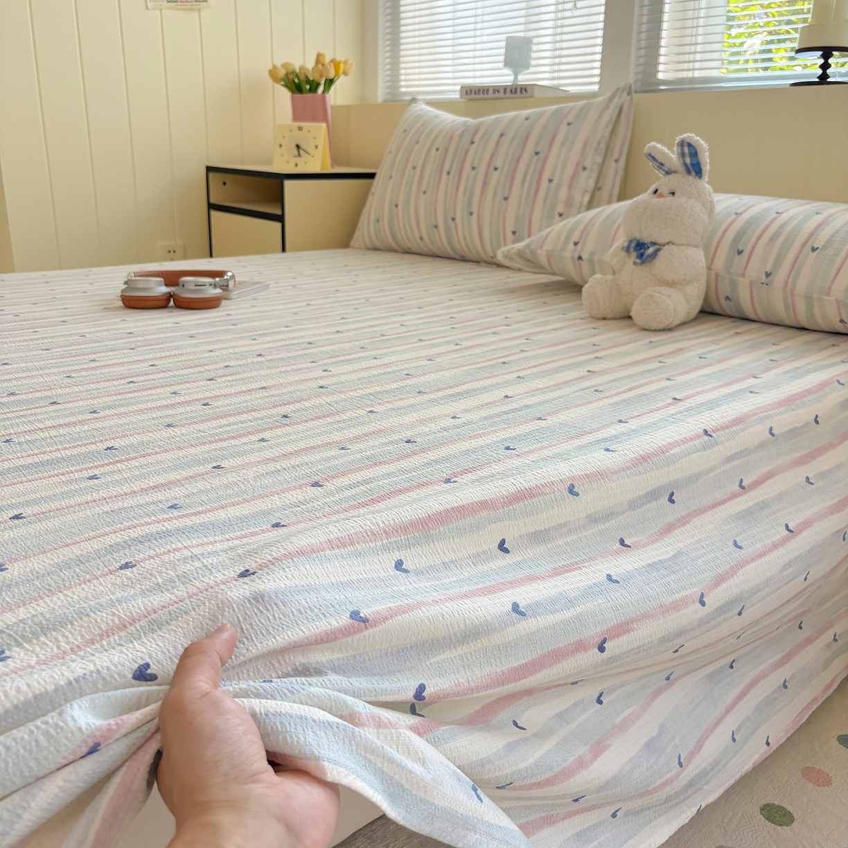 91家纺网 家纺一手货源 找家纺 青泽家纺 2025新款双层纱床单单品床单单件单床单 疏影之心