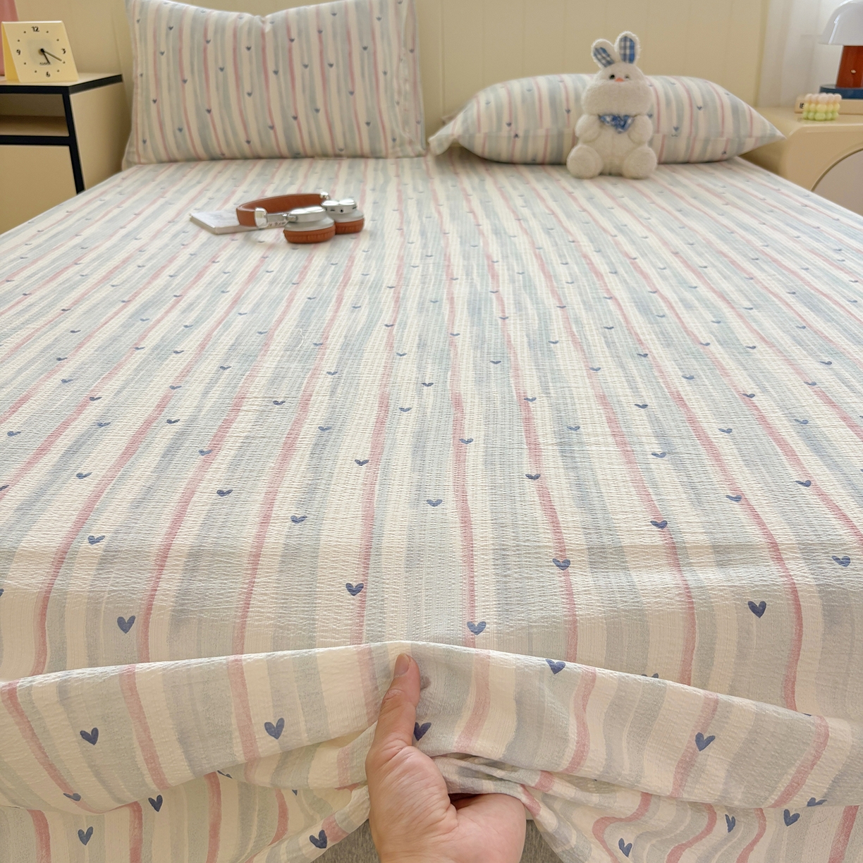 91家纺网 家纺一手货源 找家纺 青泽家纺 2025新款双层纱床单单品床单单件单床单 疏影之心