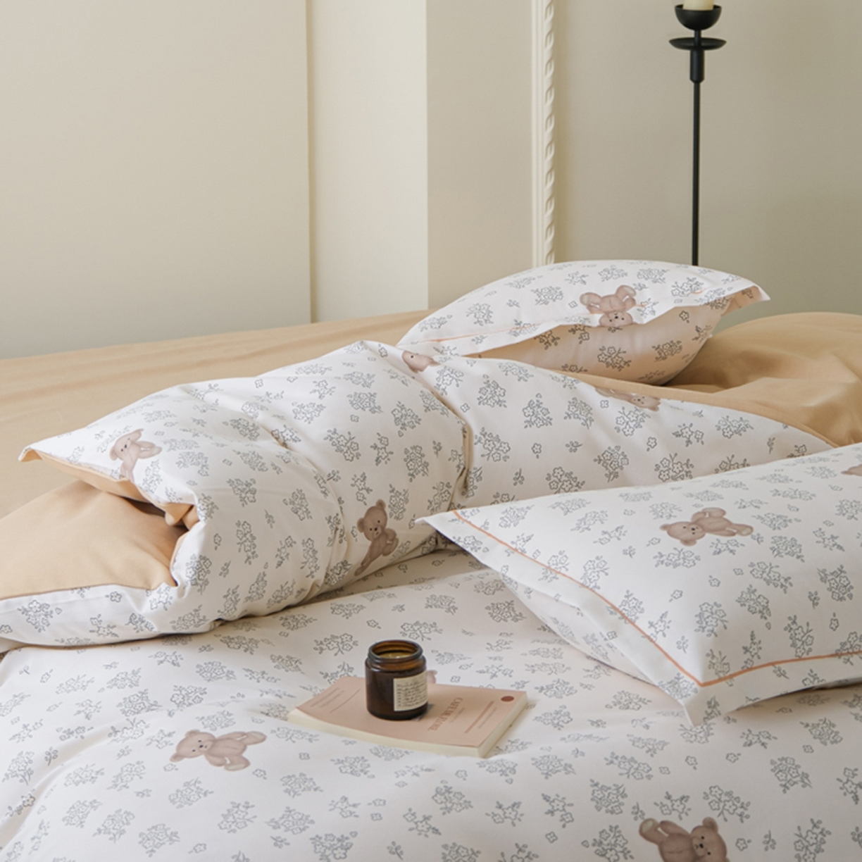 91家纺网 家纺一手货源 找家纺 慕绸家纺（原萌宝老粗布厂家） 2025秋冬新款加厚纯棉磨毛印花四件套 小花熊