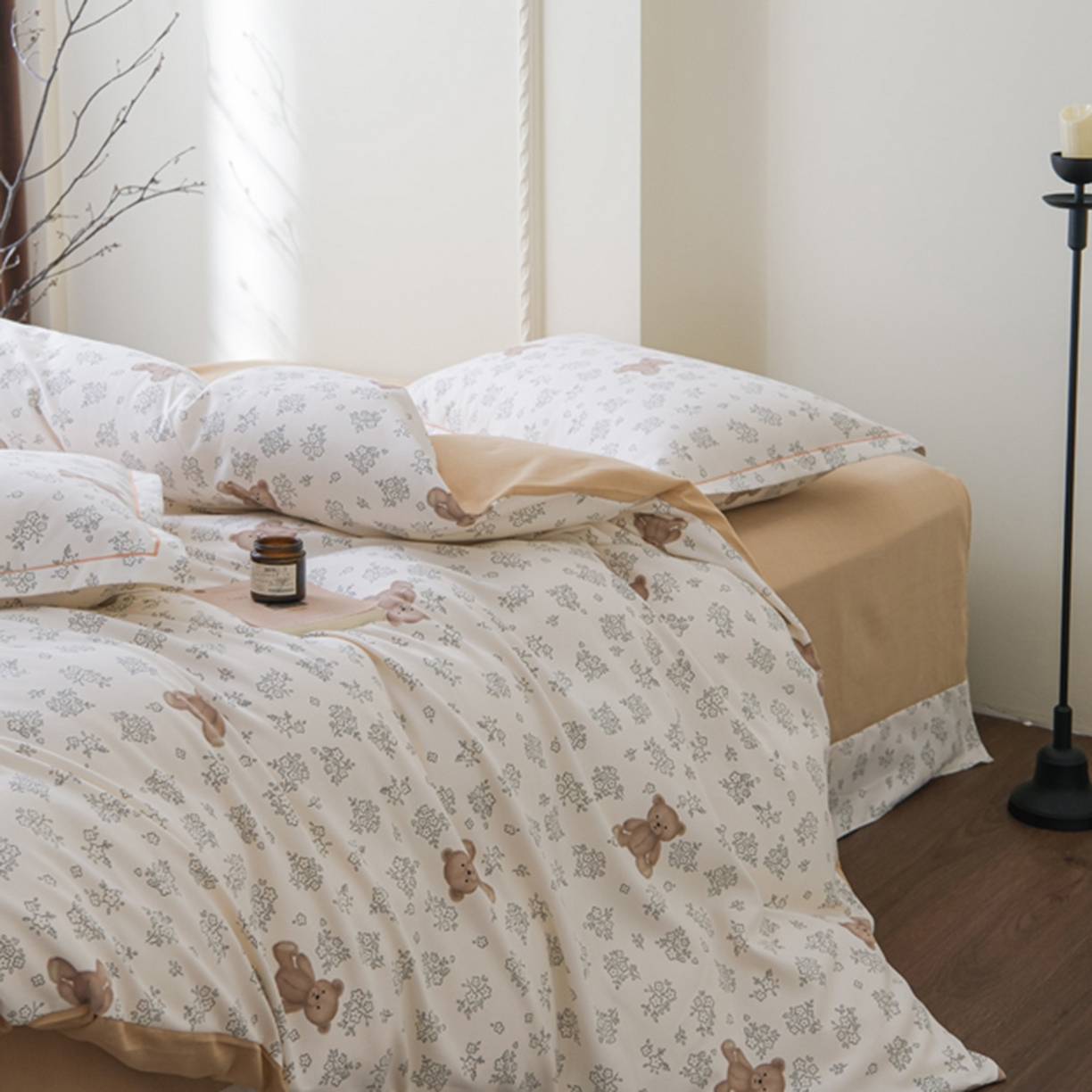 91家纺网 家纺一手货源 找家纺 慕绸家纺（原萌宝老粗布厂家） 2025秋冬新款加厚纯棉磨毛印花四件套 小花熊