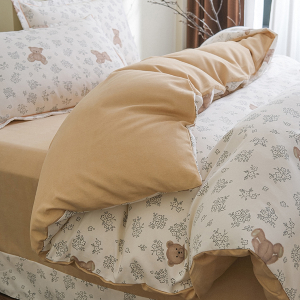 91家纺网 家纺一手货源 找家纺 慕绸家纺（原萌宝老粗布厂家） 2025秋冬新款加厚纯棉磨毛印花四件套 小花熊