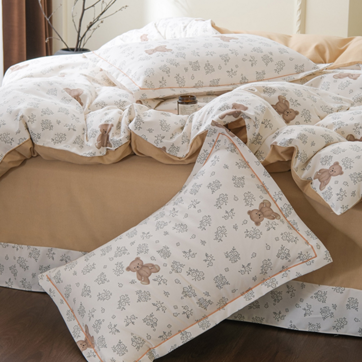 91家纺网 家纺一手货源 找家纺 慕绸家纺（原萌宝老粗布厂家） 2025秋冬新款加厚纯棉磨毛印花四件套 小花熊