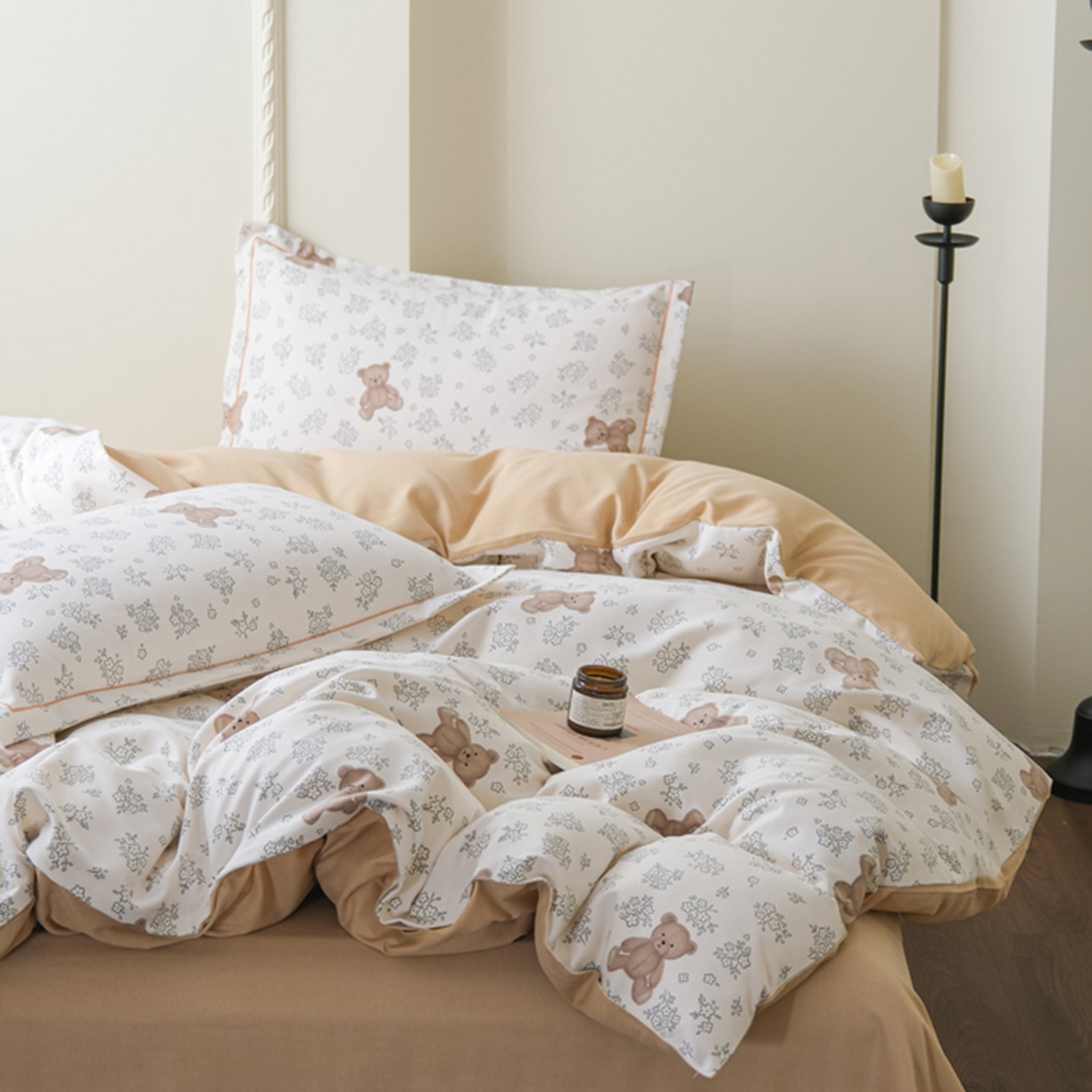 91家纺网 家纺一手货源 找家纺 慕绸家纺（原萌宝老粗布厂家） 2025秋冬新款加厚纯棉磨毛印花四件套 小花熊