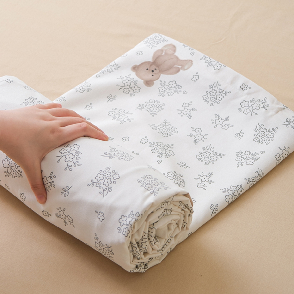 慕绸家纺（原萌宝老粗布厂家） 2025秋冬新款加厚纯棉磨毛印花四件套 小花熊