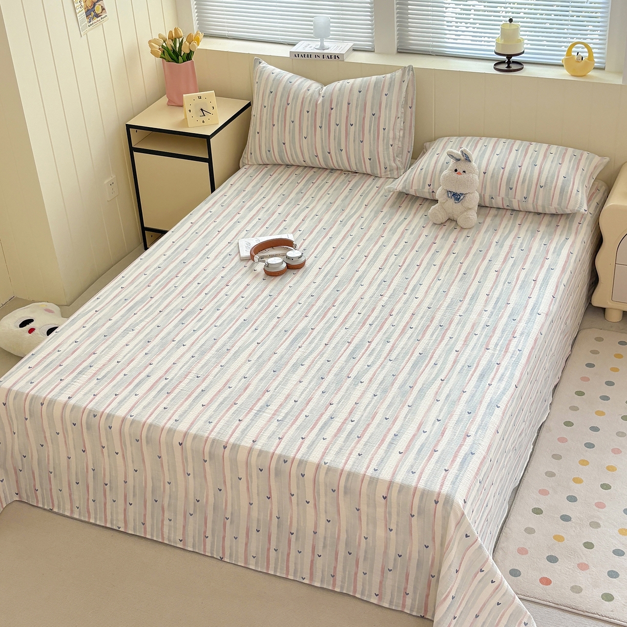 91家纺网 家纺一手货源 找家纺 青泽家纺 2025新款双层纱床单单品床单单件单床单 疏影之心