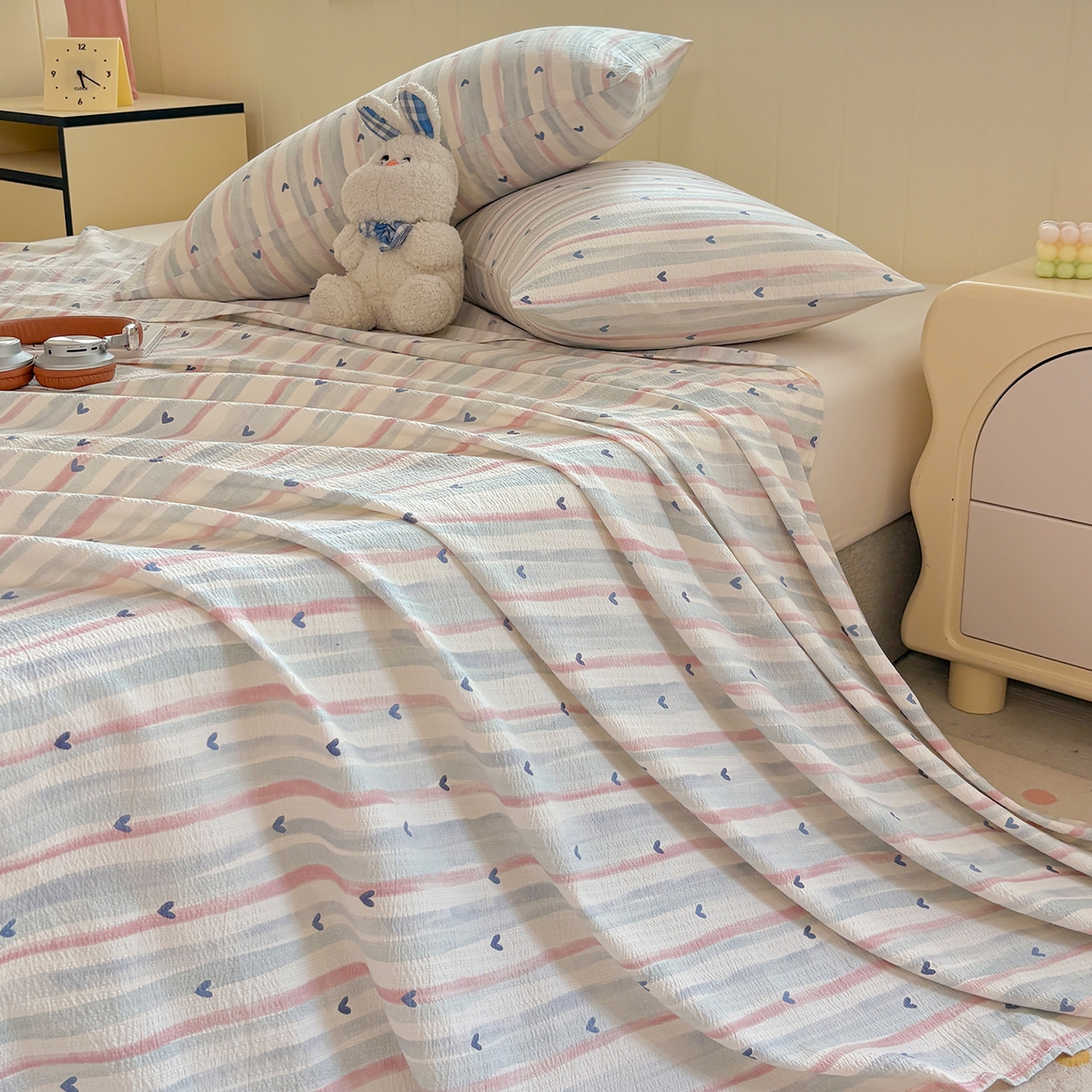 91家纺网 家纺一手货源 找家纺 青泽家纺 2025新款双层纱床单单品床单单件单床单 疏影之心