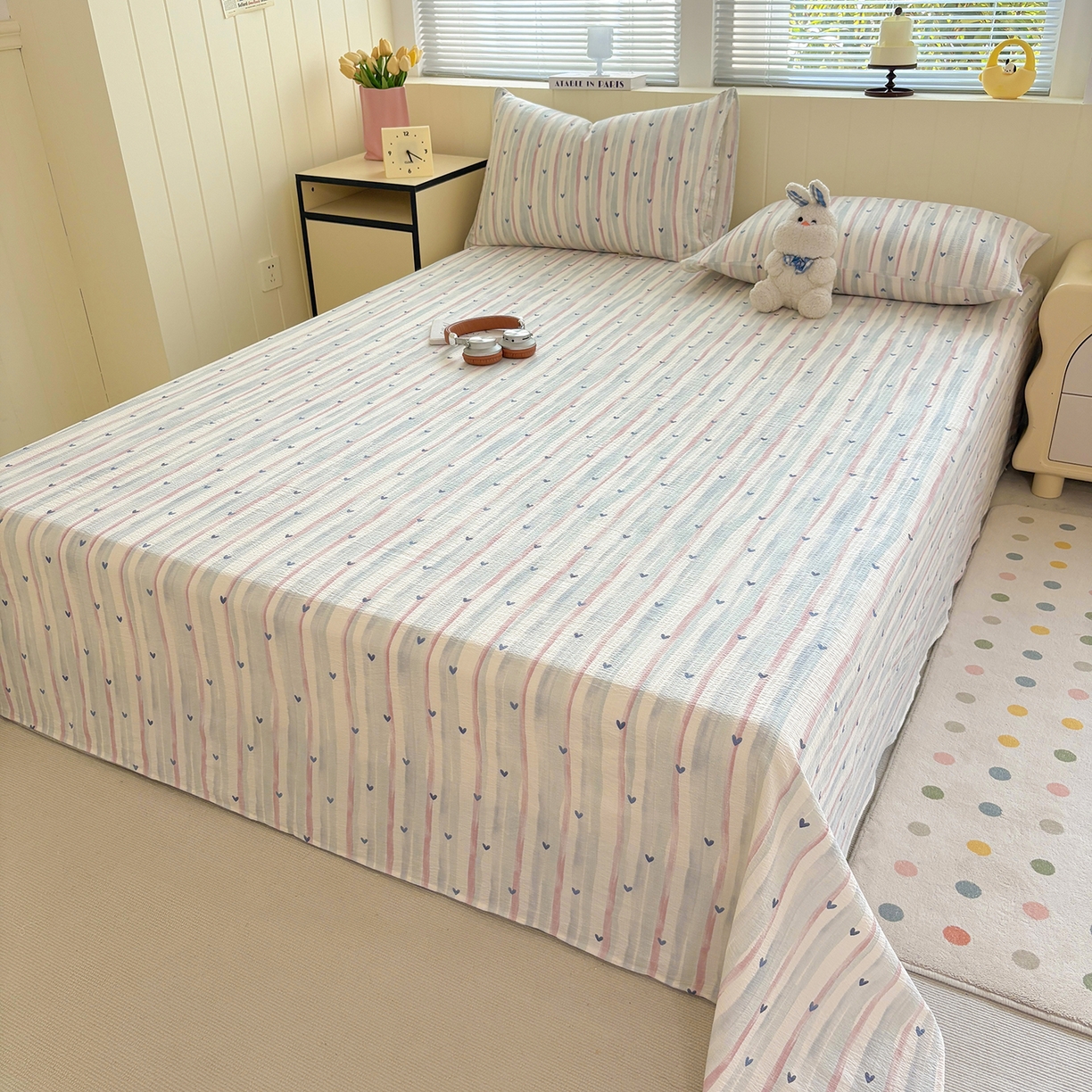 91家纺网 家纺一手货源 找家纺 青泽家纺 2025新款双层纱床单单品床单单件单床单 疏影之心