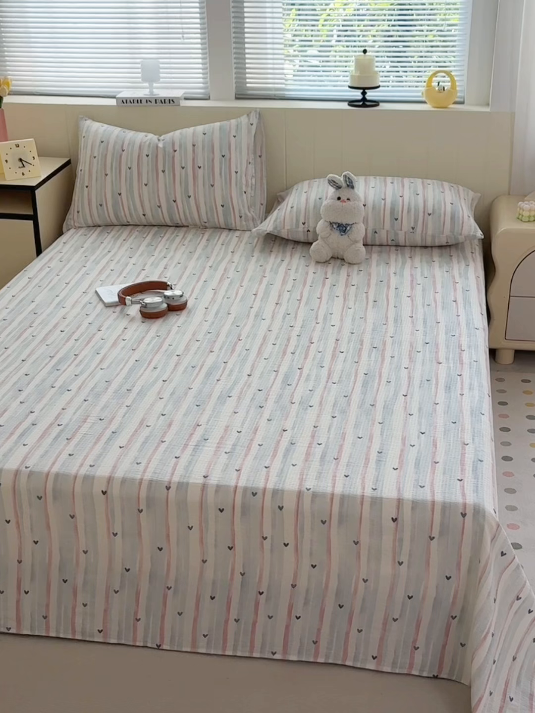 91家纺网 家纺一手货源 找家纺 青泽家纺 2025新款双层纱床单单品床单单件单床单 疏影之心