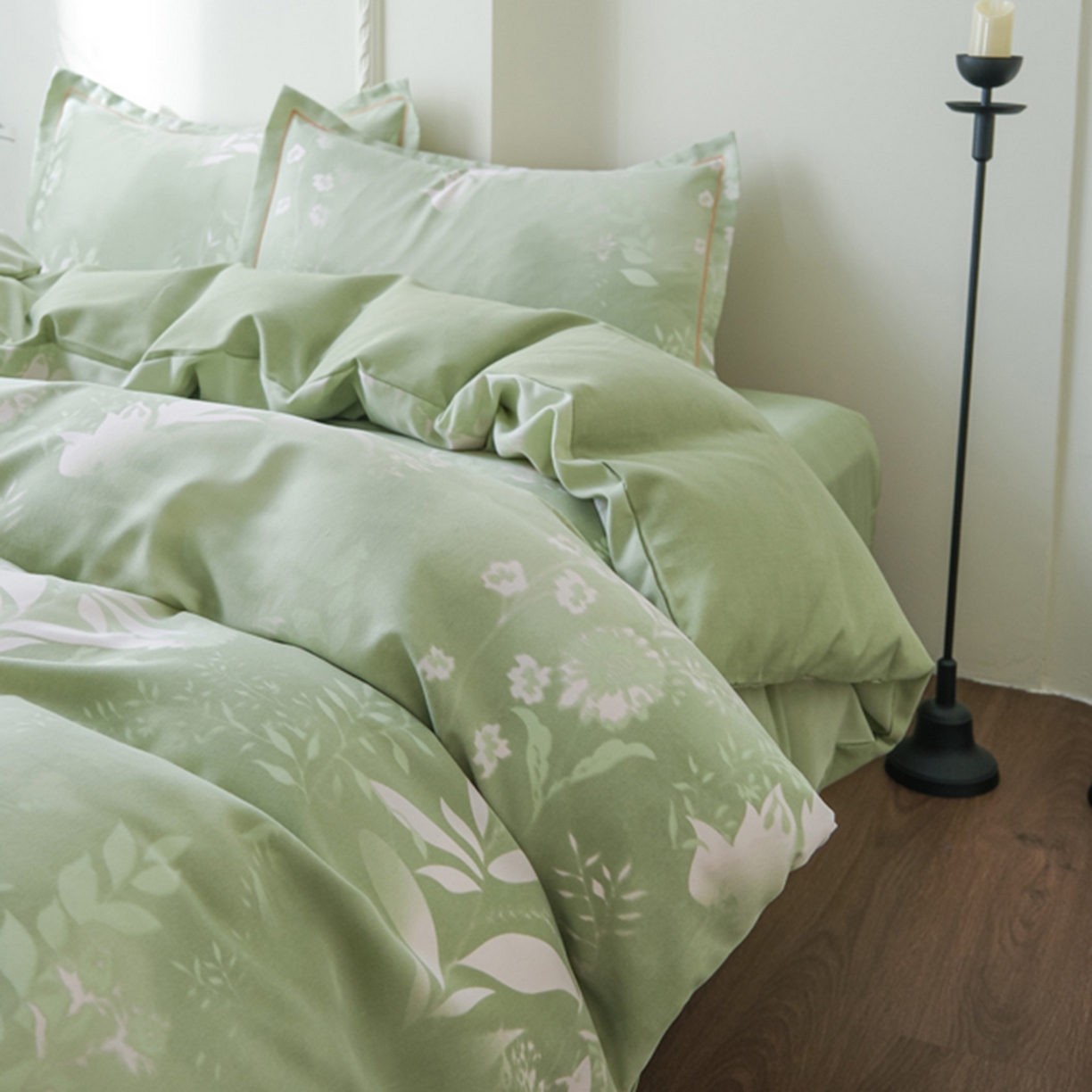 91家纺网 家纺一手货源 找家纺 慕绸家纺（原萌宝老粗布厂家） 2025秋冬新款加厚纯棉磨毛印花四件套 叶篱