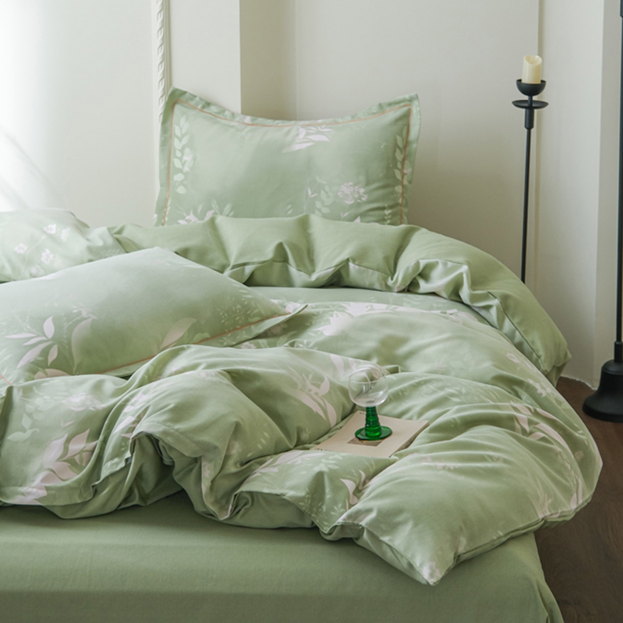 91家纺网 家纺一手货源 找家纺 慕绸家纺（原萌宝老粗布厂家） 2025秋冬新款加厚纯棉磨毛印花四件套 叶篱